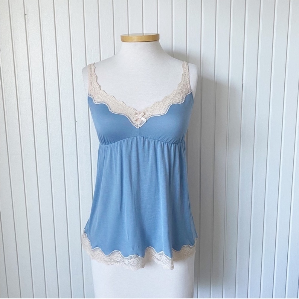 NWT Eberjey Lady Godiva Blue Chambray Beige Cami Size Large